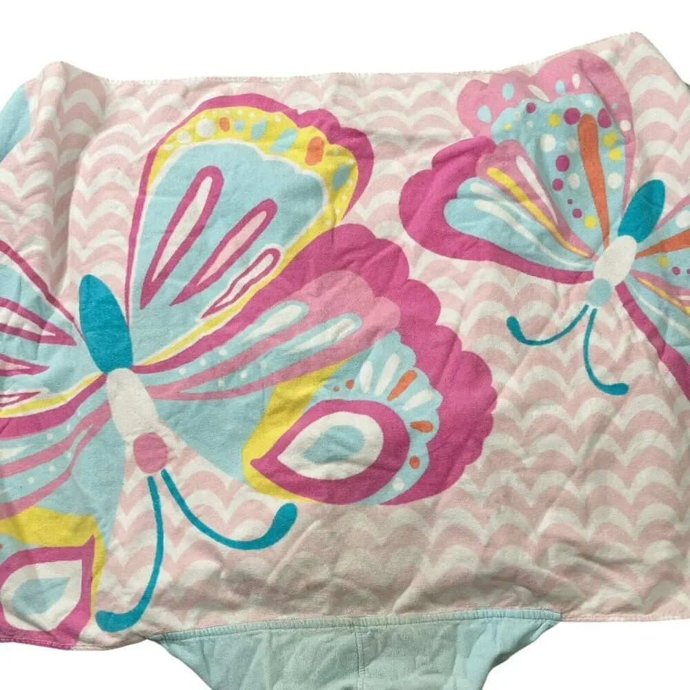Pottery Barn Kids 3 Toddler Pink Butterfly Towels Hooded Wrap Bath Pool Beach